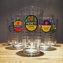 Set of 6 Vedett  glasses with facets & color logo