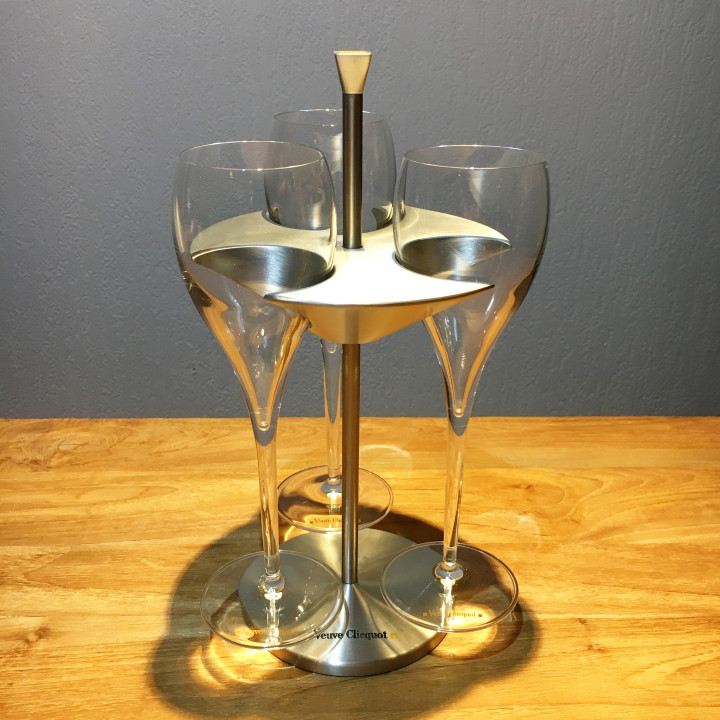 Glassholder Veuve Clicquot prestige inox + 3 flûtes