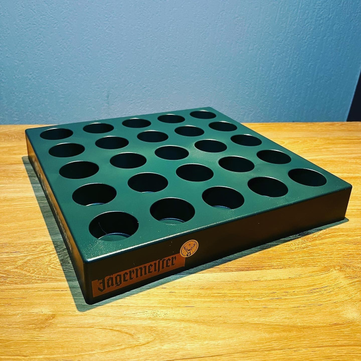 Tray square meter Jägermeister + 25 glasses
