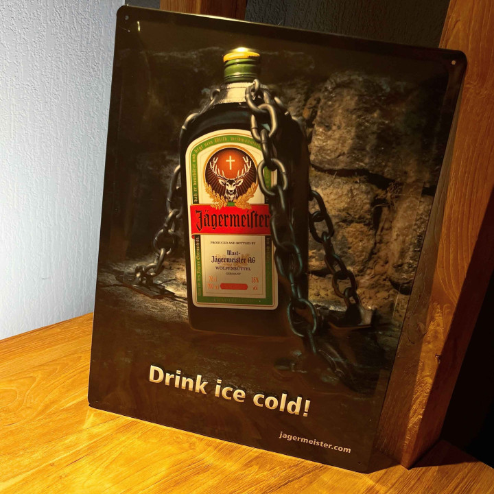 Plaque métallique Jägermeister "Drink ice cold"